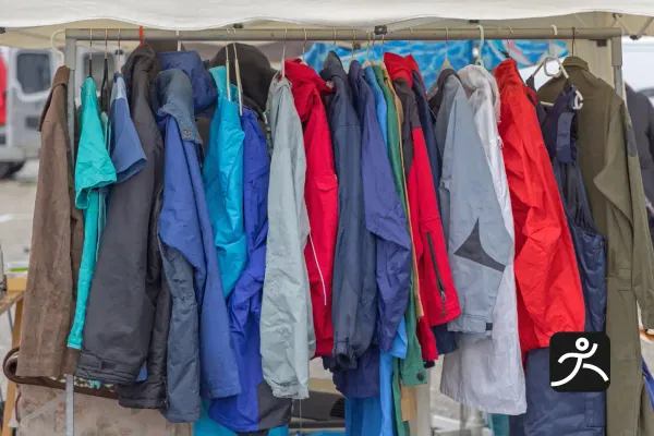 rain jackets on a pole to select for purchase